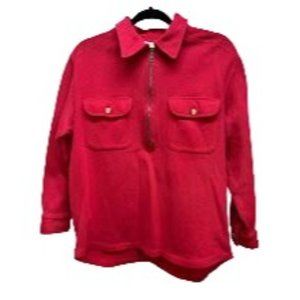 Talbots Medium Red Shirt Jacket Sweater Pullover Half Zip Pockets‎